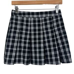 NWT H&M Mini Skirt Womens 6 Black White Plaid Pleated Preppy Dark Academia 90s